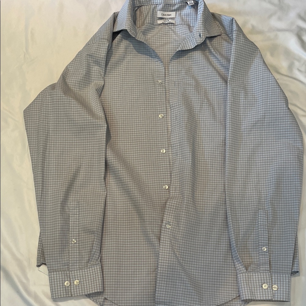 Calvin Klein Gray Checkered Dress Shirt